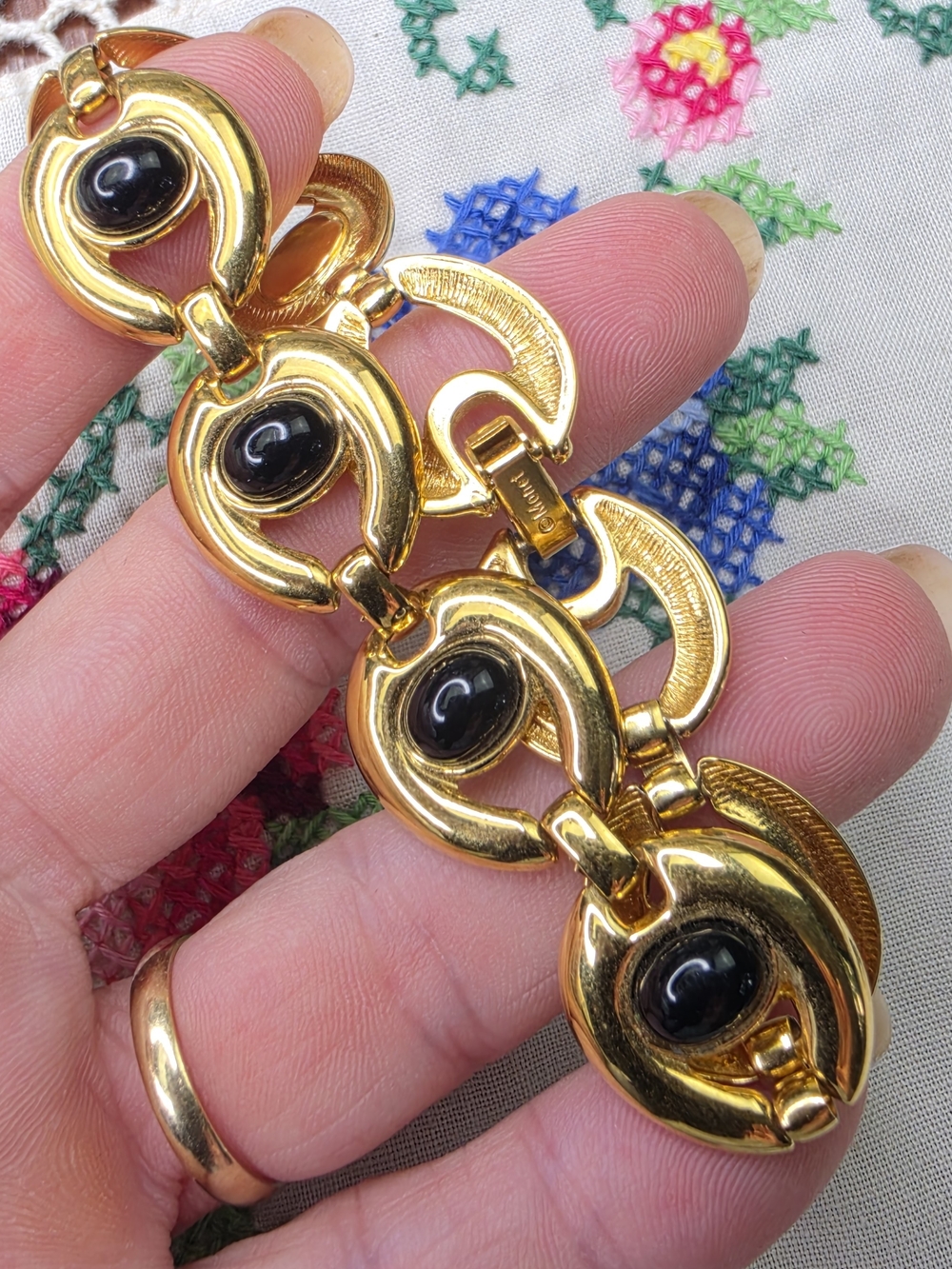 Monet Gold-Tone Bracelet with Black Cabochons